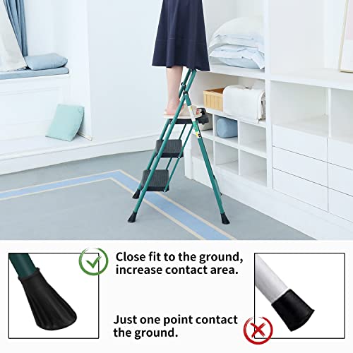 3 Step Ladder, Rikade Folding Step Stool, Step Stool With Wide Anti-Slip Pedal, Lightweight, Portable Folding Step Ladder With Handgrip, Multi-Use Steel Ladder For Household And Office #TOP5