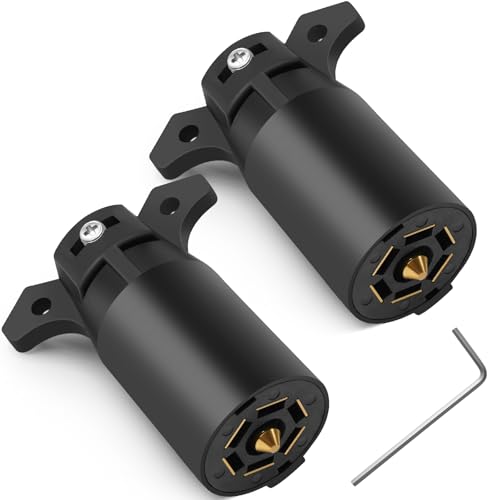 Ekrnlyi 7 Way Trailer Plug (2 Pack), 12V 7 Pin Trailer Wiring Replacement Plug, 7 Point Round RV-Style Trailer Light Connector Towing Wiring Harness Connector for RV, Boat, and Trailers