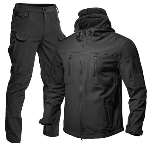 YOSUWOAI Herren Angleranzug Winter Dick Camping Kleidung Taktiktraining Wasserdichtes Set Kapuze Taktische Jacke & Hosen Anzüge für Outdoor Angeln Wandern Camping Gepolstert Taktikanzug