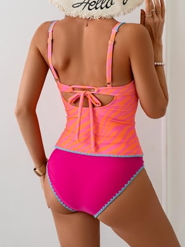 Image of Eomenie Tankini Swimsuit for Women Tummy Control Ruched Two Piece Bathing Suits High Waisted Shell Stitch Swimwear