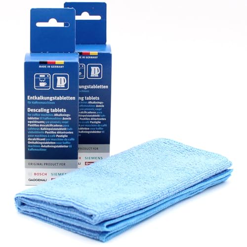 Kit de mantenimiento: 12 Pastillas Descalcificadoras para Cafeteras + paño de microfibra, compatible con Gaggenau CMP250112/05, CMP250112C/05, CMP250130/08, CMP250130/09, CMP250131/05
