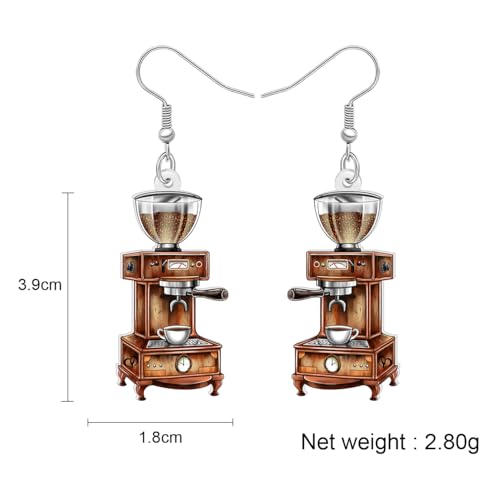 Image of BONSNY Acrylic Dangling Novelty Fun Black Coffee Machine Earrings Hypoallergenic Designer Jewelry Gifts For Women