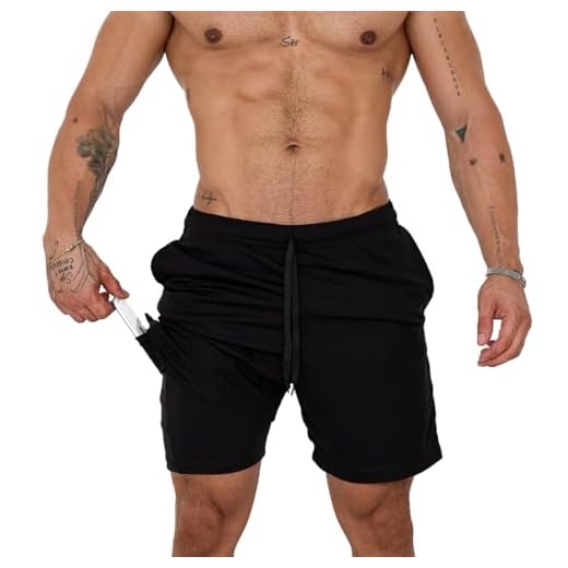 Bermuda Masculina 2 em 1 Long Shorts Duplo Dry Fit Treino Calção com Bolso Celular Academia Fitness Musculação Preto CLICK MAGAZINE (M)