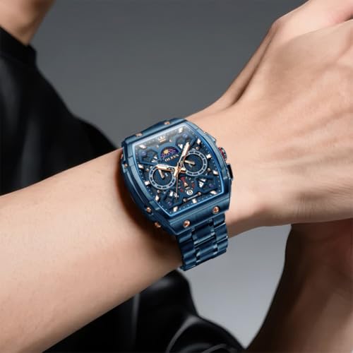 Image of OLEVS Men Watches Business Dress Chronograph Big Square Quartz Analog Male Watch Silicone Strap Waterproof Date Gift Mens Wrsit Watch Silver