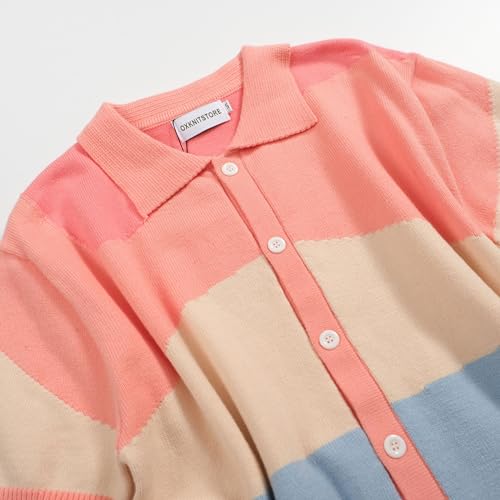 OXKNIT Mens Short Sleeve Vintage Polo Shirts Casual Multi-Colored Knitted Geometric Patterns Shirts3