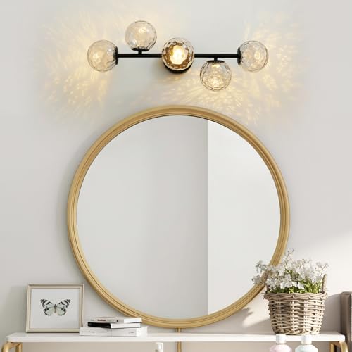 Image of LED Bathroom Vanity Light Fixtures,Modern Black Makeup Bathroom Lighting
