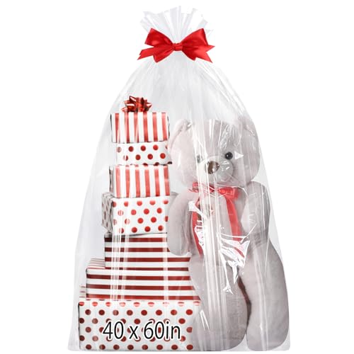 Image of woric 6PCS Extra Large Clear Plastic Bags 40x60 Inch for Storage Gifts | Huge Cellophane Storage Bags Suitcase Covers Bag for Luggage Large Gift Baskets Car Seat Kids Bike Moisture Protection