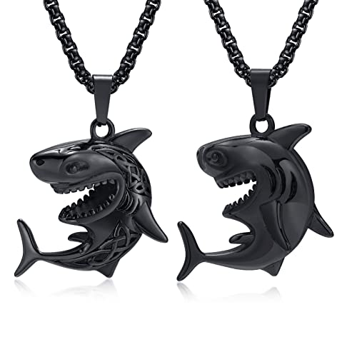 Vnox Cool Shark Necklace For Men - 3D Animal Jewelry Stainless Steel Celtic Knot Punk Rock Pendant Necklace,24 Inches,Black #TOP9