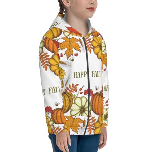 Happy Fall Pumpkin Autumn Sunflower Kids Pullover Hoodies Boys Zip Up Sweatshirts Girls Athletic Clothes with Pocket4