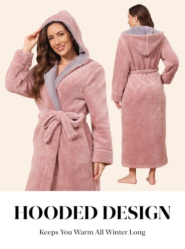 Image of Hellomamma Long Hooded Robe for Women Luxurious Flannel Fleece Full Length Bathrobe Winter Warm Pajamas Shower Nightgown