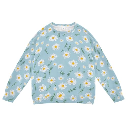 JUNZAN White Daisies Blue Little Girls Sweatshirt Hoodie Crewneck Kids Pullover Hoodie Sports 4T