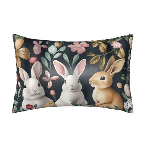 Easter Satin Pillowcase Bunny Rabbits Leaves Silk Pillow Cases for Hair and Skin Slipping Body Pillow Cover with Zipper Queen Size 20x30 Pillowcase Decorative for Kids Bedroom