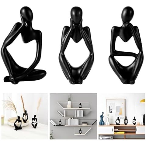 IcosaMro Thinker Statues Bookshelf Decor Abstract Sculpture Mid-Century Art Collection Figurines Modern Boho Home Decor Aesthetic Accents for Entryway Office Coffee Table Dresser TV Stand (Black) Cover