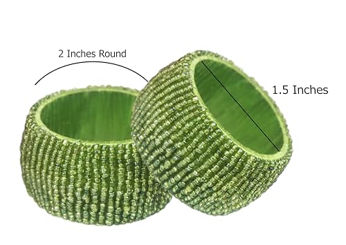 Image of COTTON CRAFT Glitz Beaded Napkin Rings - Set of 12 - Handmade Green Napkin Ring Holders for Dining Table Decor - Elegant Beaded Napkin Rings for Weddings, Parties, Brunch, Holiday Table Settings