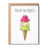 EdgarGifts You're The Coolest - Ice Cream Card - Love Card - Best Friend Card - Birthday Card - Cute Greeting Card - Cookie Card