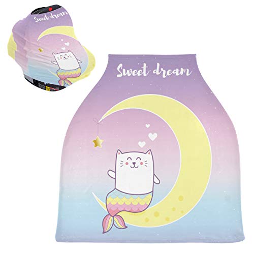 かわいい猫マーメイドムーンパステルベビーカーシートカバーキャノピー伸縮性看護カバー幼児用母乳の男の子の女の子のための通気性防風冬のスカーフ