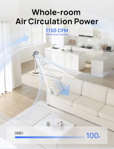 Image of DREO Fan for Bedroom, 120 Oscillating Standing Fan, Quiet Pedestal Fan with DC Motor, 9 Speeds, 4 modes, 120 Manual Vertical, 37-42 inch Adjustable Height, 9H Timer, White