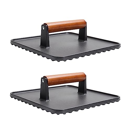 Image of SafBbcue 10 inch Square Cast Iron Burger Press Smash Burger Griddle Weight Press for Blackstone, Pitboss, Camp Chef Flat Top Grills Accessories, Bacon Press for griddle for Grill Cooking Accessories, 2PCS