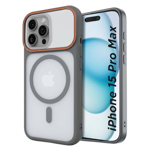 Image of AIBEX Magnetic Compatible Shockproof Case for iPhone 15 Pro max - Slim Protective Back Cover with Camera Lens Protection, Strong Magnetic Support, Anti-Slip Grip, Military Grade Drop Protection (Grey)