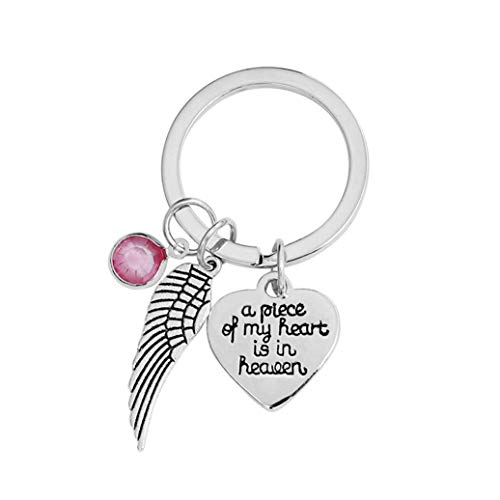 GOMYIE Memorial Jewelry A Piece Of My Heart Is In Heaven Keychain Angel Wing Key Chain Memorial Gift(Pink)