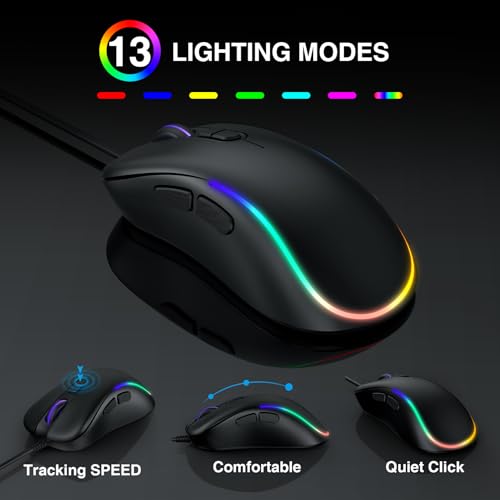 Sablute Wired Keyboard And Mouse, Large Print Backlit Keyboard With Wrist Rest And 7-Color Backlit, Lighted Computer Keyboards Easy To See thumb #4
