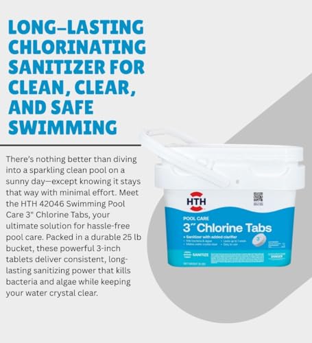 Image of HTH 42046 Swimming Pool Care 3 inch Chlorine Tabs, Swimming Pool Chlorinating Sanitizer, 25lb