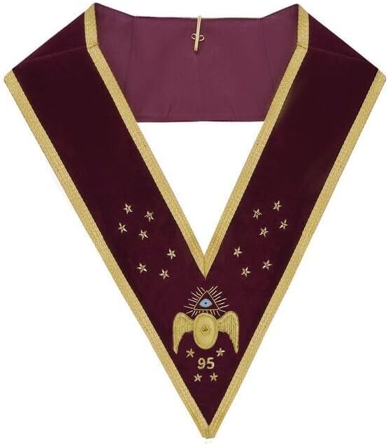 95th Degree Memphis Misraim French Masonic Collar – Burgundy Velvet with Gold Trim