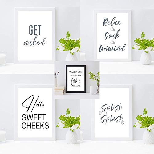 Glamza Badkamer Prints x5 GENERISE A4 Badkamer Foto's en Wall Art - Inclusief Was uw handen u smerig dier, Ontspan teken voor badkamer en meer (geen Frame-Prints Alleen)