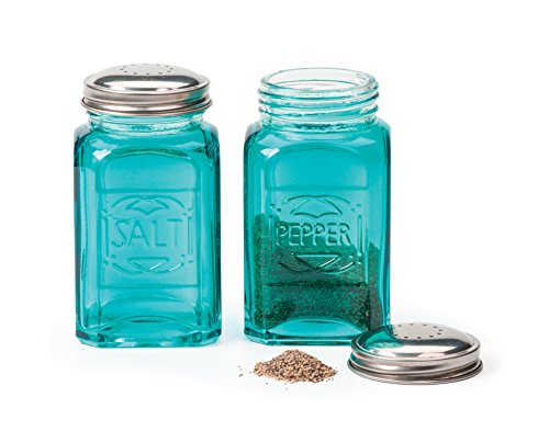 RSVP International 8 oz Retro Glass Salt & Pepper Shakers, Turquoise | Stainless Steel Lids |, 13 oz - Thumbnail 2