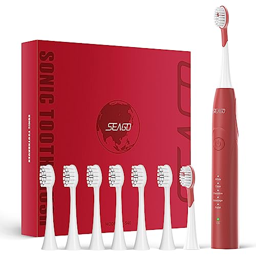 Seago brosse a dent electrique, brosse a dent sonique avec 8 têtes de brosse de rechange, 5 modes...
