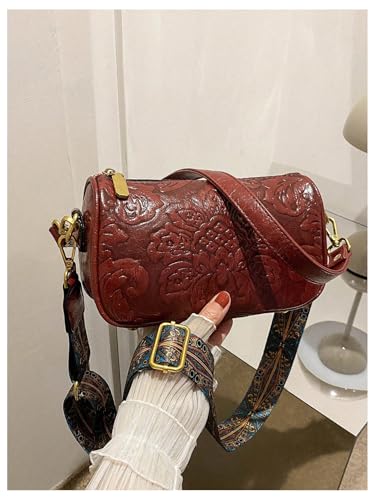 QWINEE Women's Western Purse Floral Shoulder Bag Zipper Leather Crossbody Bag Vintage Hobo Square Purse2