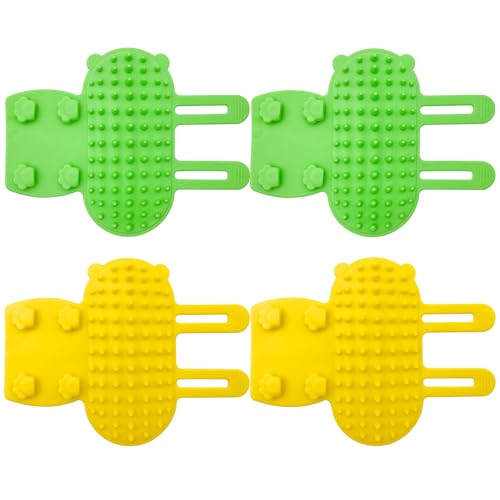 Image of 4 Pcs Cat Self Groomer Brush - Adjustable Silicone Pet Grooming & Massage Tool Face Itch Relief Scratching Hair Scrubber Table Leg Dual Strap Design for Cats & Dogs (Green /Yellow)