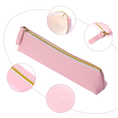 Image of KALIONE 2 Pcs PU Leather Small Pencil Pouch, Small Pen Pencil Stationery Pouch Bag Slim Design Zipper Pencil Pouch for Pens, Pencils, Markers(Green&Pink)