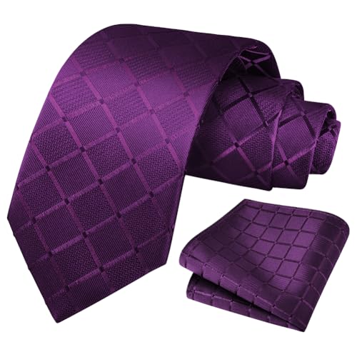 URAQT Cravate Homme, 8cm Classique Plaid Jacquard Cravates pour Hommes, Set Cravate et Pochette,...