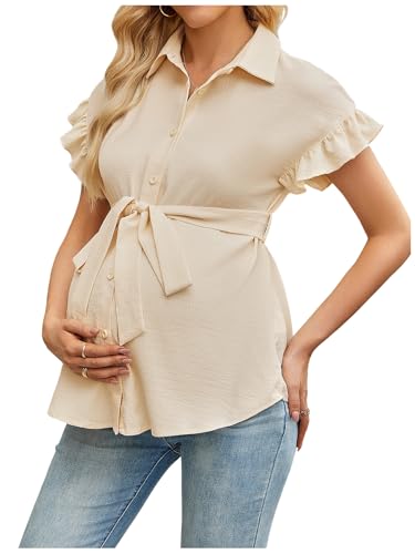 MakeMeChic Women's Maternity Nursing Work Blouse Pregnancy Ruffle Tops