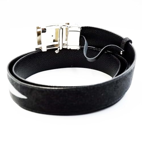 New Black Real 3 Stingray Leather Skin Metal Auto Buckle Belt 1.5 x 45 inch.3
