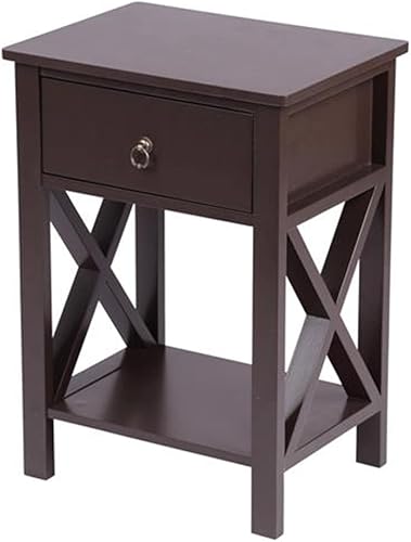 Mesita de noche, mesa auxiliar con cajones, mesa auxiliar con estante de almacenamiento para dormitorio (estilo 4-marrón)