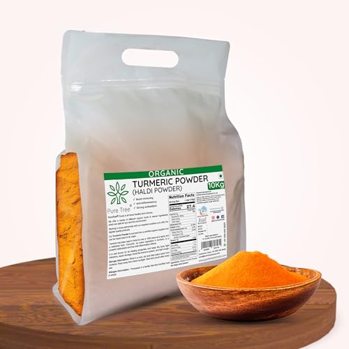 Image of Pure Tree Certified Organic Haldi Powder | 10 Kg / 10000 g | Turmeric Powder | Spice Masala Powder Raw for Milk | Strong Antioxidant