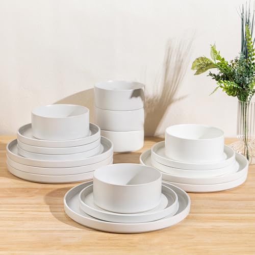 GBhome Ceramic Dinnerware Sets for 6, Matte Stoneware Plates and Bowls Sets,Chip and Scratch Resistant Dishes, Dishwasher & Microwave Safe, Oven safe,Reactive Glaze-White GBhome Ceramic Dinnerware Sets for 6, Matte Stoneware Plates and Bowls Sets,Chip and Scratch Resistant Dishes, Dishwasher & Microwave Safe, Oven safe,Reactive Glaze-White