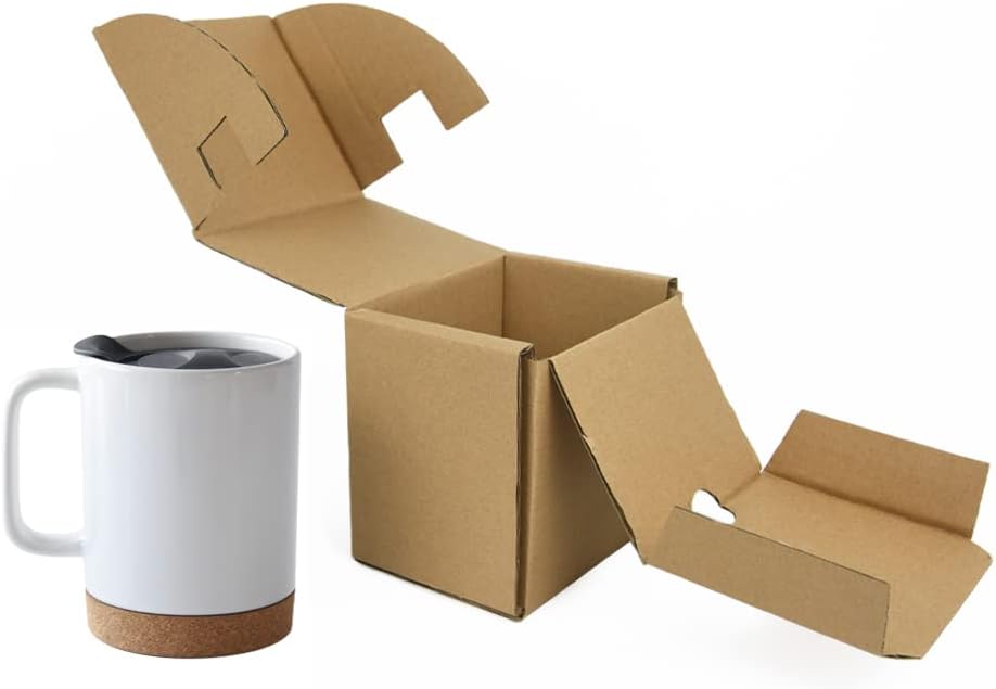 ARTONUSA 14 OZ Sublimation Mugs with Removeable Cork Bottom and Splash Proof Lid, Sublimation Coffee Mugs with Brown Mail Order Box ,Case of 6 Pieces