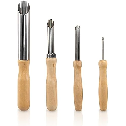 4 Pack Stainless Steel Circular Clay Hole Cutters, Wooden Handle Clay Tools for Drilling and Sculpture, Pottery Tools and Supplies