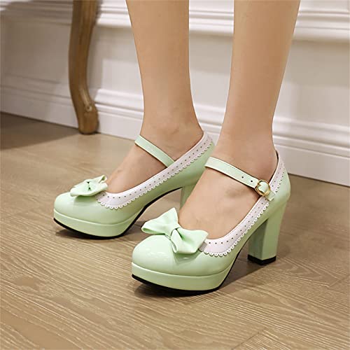 Image of FOREADA Lolita Bow Platform High Heel Women Rockabilly Mary Jane Dress Pump | Boasts soft kawaii retro vintage lolita tea party aesthetic, with block heel ,bow, round toe versatile style for dress wear