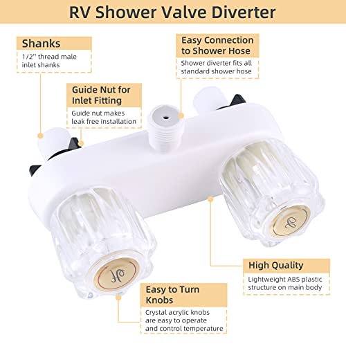 image for Hibbent RV Shower Faucet, ABS Dual-handle Bathroom Shower Valve Divert