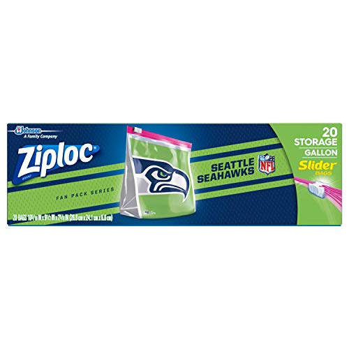Ziploc Slider Storage Gallon Bag, Great for grab-and-go snacking, tailgating or homegating, 20 Count- NFL Seattle Seahawks
