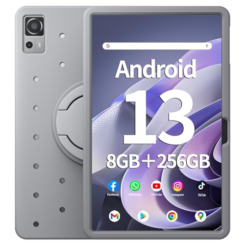 Image of 12 Inch Tablet, 8GB RAM 256GB ROM, Android 13 Tablet with Decorative Perforated Case, Octa-Core 2.0Ghz Processor, 2000 * 1200 FHD Screen, 5MP+13MP Camera, 8000mAh, GPS, WiFi, Bluetooth (Ivory)