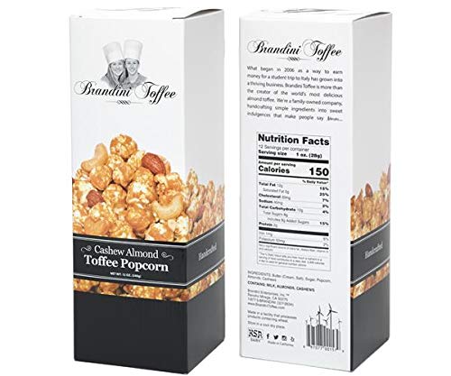 Cashew Almond Toffee Popcorn by Brandini Toffee, 12 Ounce Gift Box
