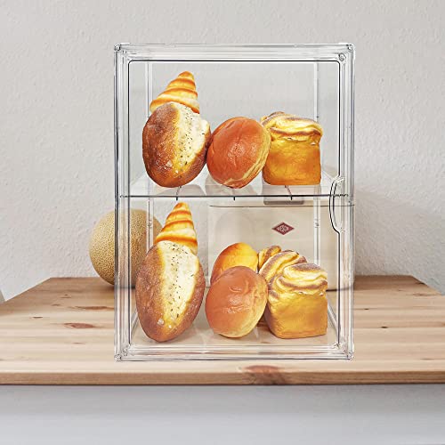 Large Bread Box for Kitchen Countertop, 3 Layers Adjustable Food Safe Clear Bread Storage for Bread, Bagel, Muffins (1 Pack)