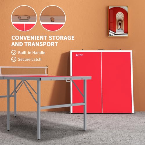 Soozier-Mini-Ping-Pong-Table-Set-for-Outdoor-and-Indoor-Foldable-Table-Tennis-Table-with-Net-2-Paddles-3-Balls-Adjustable-Feet-Easy-Assembly-Red Soozier Mini Ping Pong Table Set for Outdoor and Indoor Foldable Table Tennis Table with Net 2 Paddles 3 Balls Adjustable Feet Easy Assembly Red