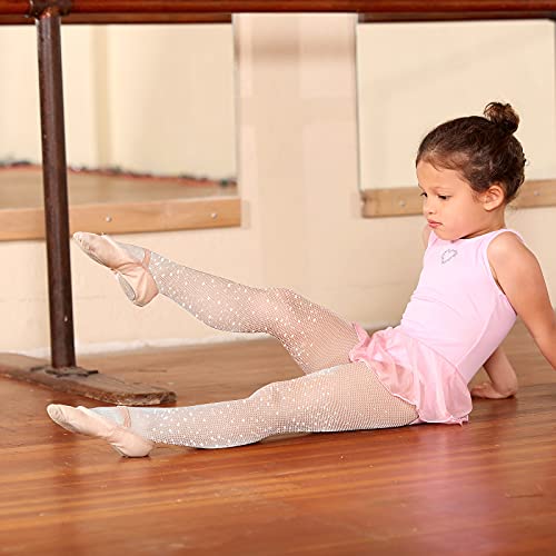 2 Pairs Girl's Fishnet Tights Fishnet Stockings Glitter Tights Bling Legging Mesh Socks Rhinestone Hollow Out Pantyhose (Black, White)4