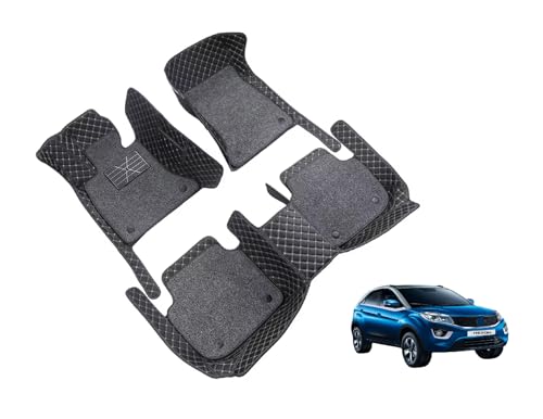 Image of Auto Hub 7D Car Floor Mats Compatible with Tata Nexon, Leatherette, 100% Waterproof & Washable, Nexon Car 7D Floor Mat, Black